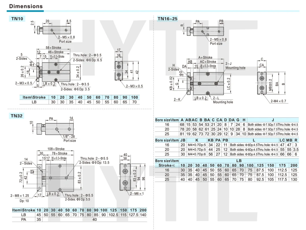 Tn /Tr Series Double Shaft Pneumatic Cylinder Miniature Pneumatic Cylinder